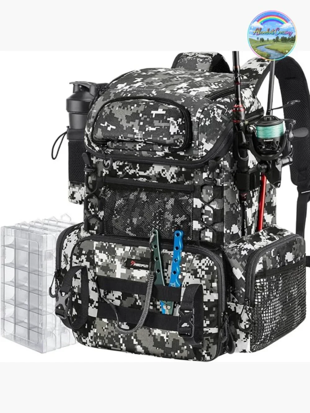 42L Fishing Tackle Backpack with Rod Holders & Tackle Boxes